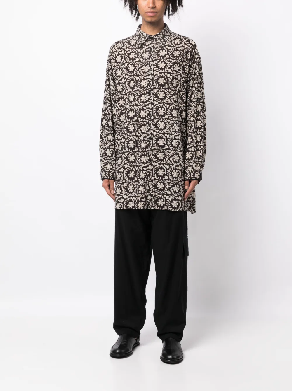Yohji Yamamoto Overhemd met bloemenprint - Bruin