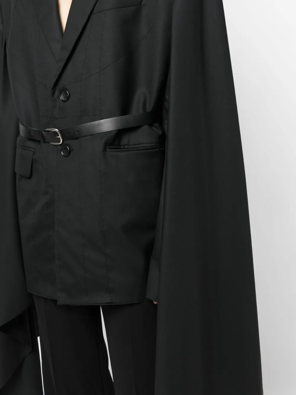 Junya Watanabe Belted Wool Cape Blazer In Black