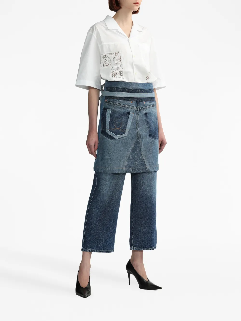 Marine Serre Moonogram patchwork denim skirt - Blauw