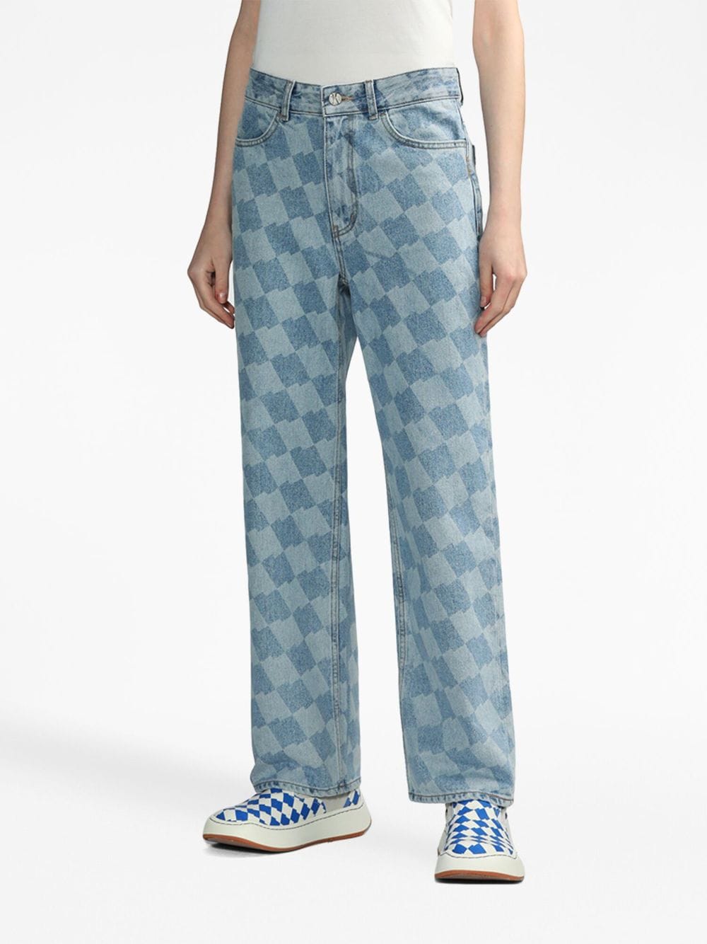 Shop Ader Error Checkerboard-print Straight-leg Jeans In Blue