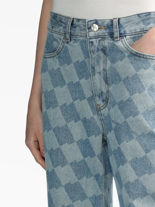 Ader Error checkerboard print straight leg Jeans Blue FARFETCH AE