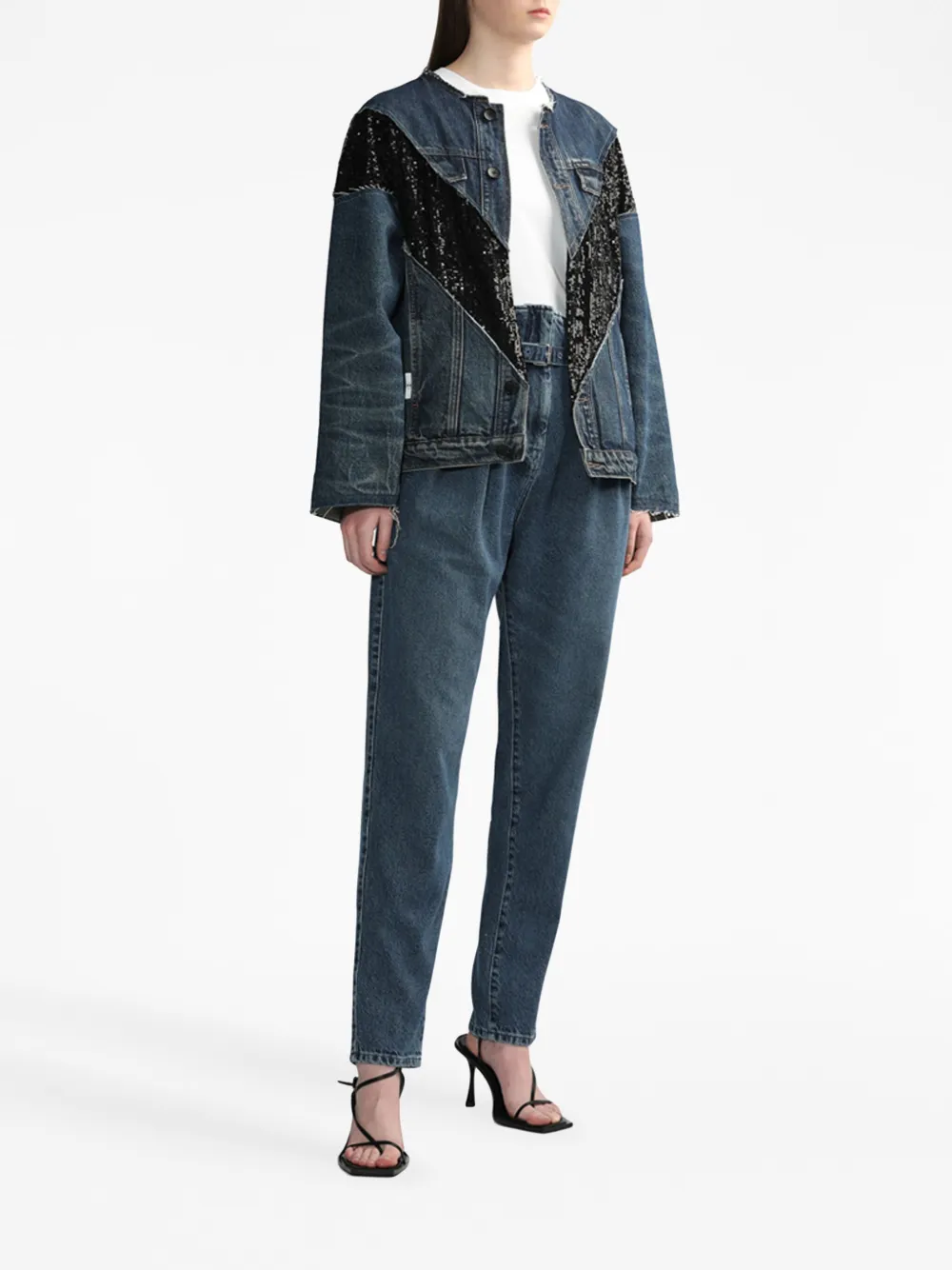 AZ FACTORY x Lutz Huelle Rene Giant V sequin-embellished denim jacket - Blauw