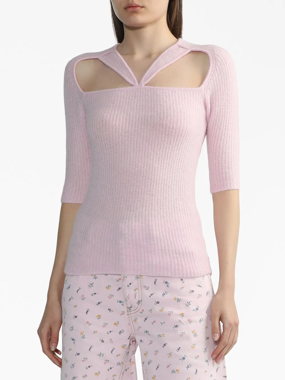 GANNI cut-out detailing ribbed top - Roze
