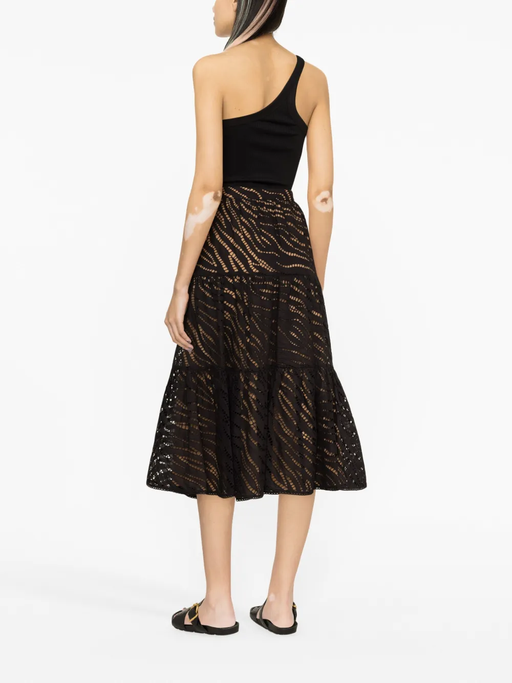 Michael Michael Kors Cotton Tiered Eyelet Midi Skirt In Black