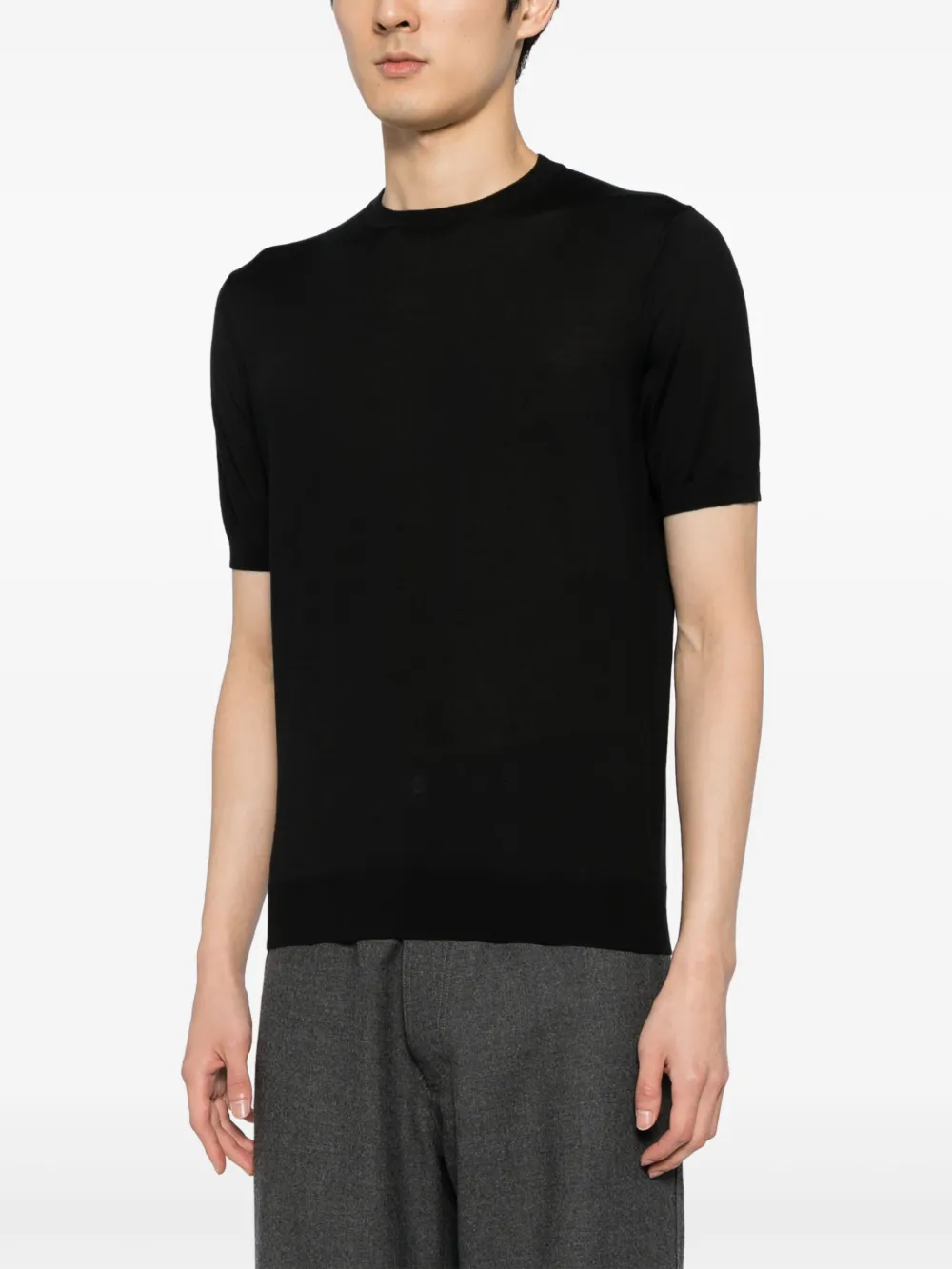 Shop Colombo Crew-neck Fine-knit T-shirt In Black