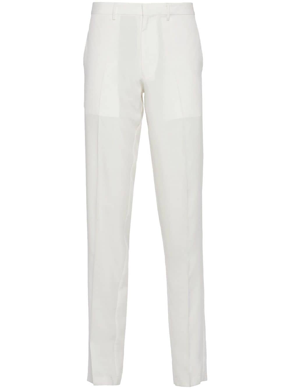 Prada Triangle-logo Silk Trousers In White