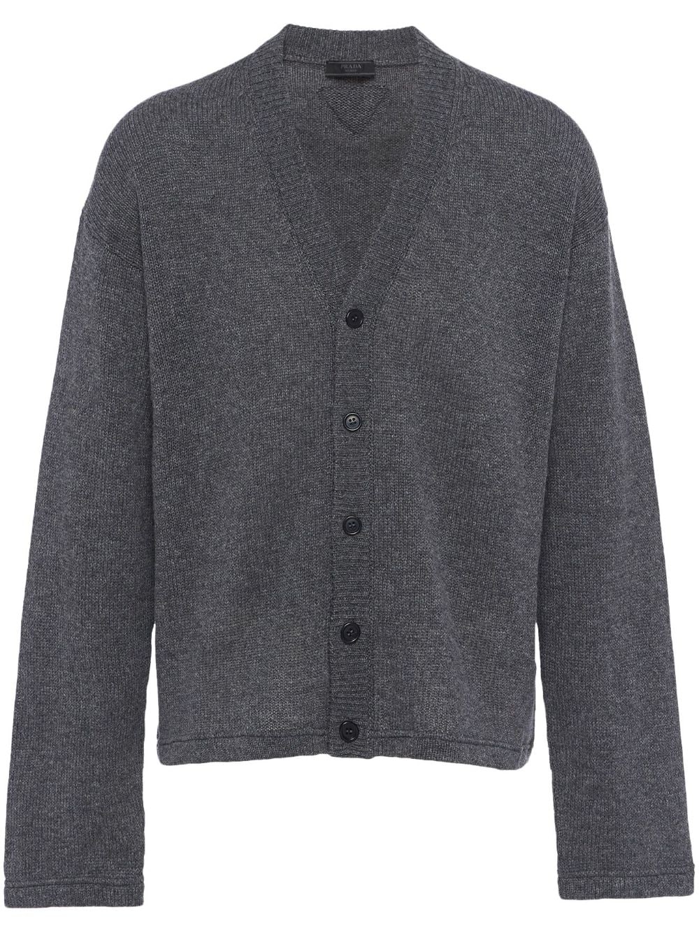 Shop Prada Triangle-logo Cashmere Cardigan In Grey