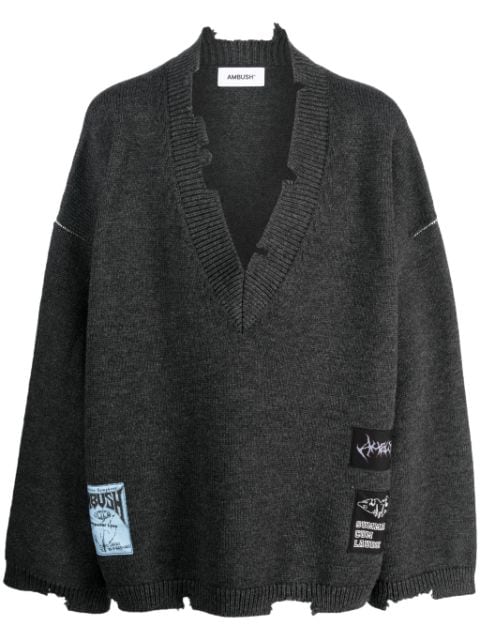 AMBUSH suéter con parche del logo y cuello en V
