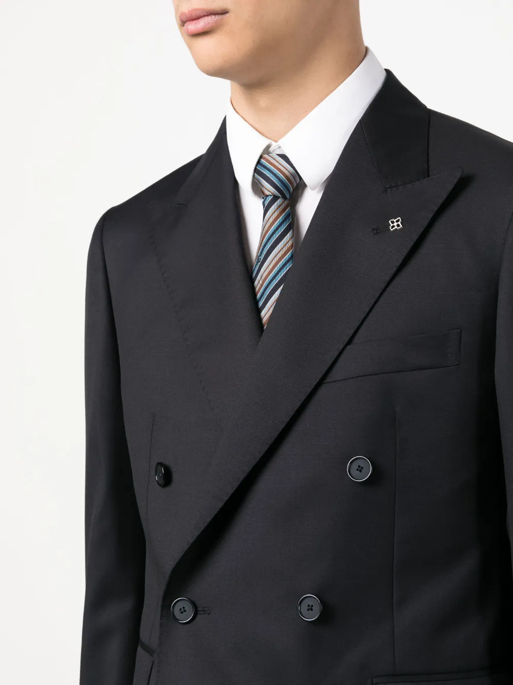 Tagliatore Brooch-detail Double-breasted Suit In Blue