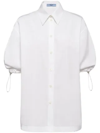 Prada drawstring-cuff Poplin Shirt | White | FARFETCH