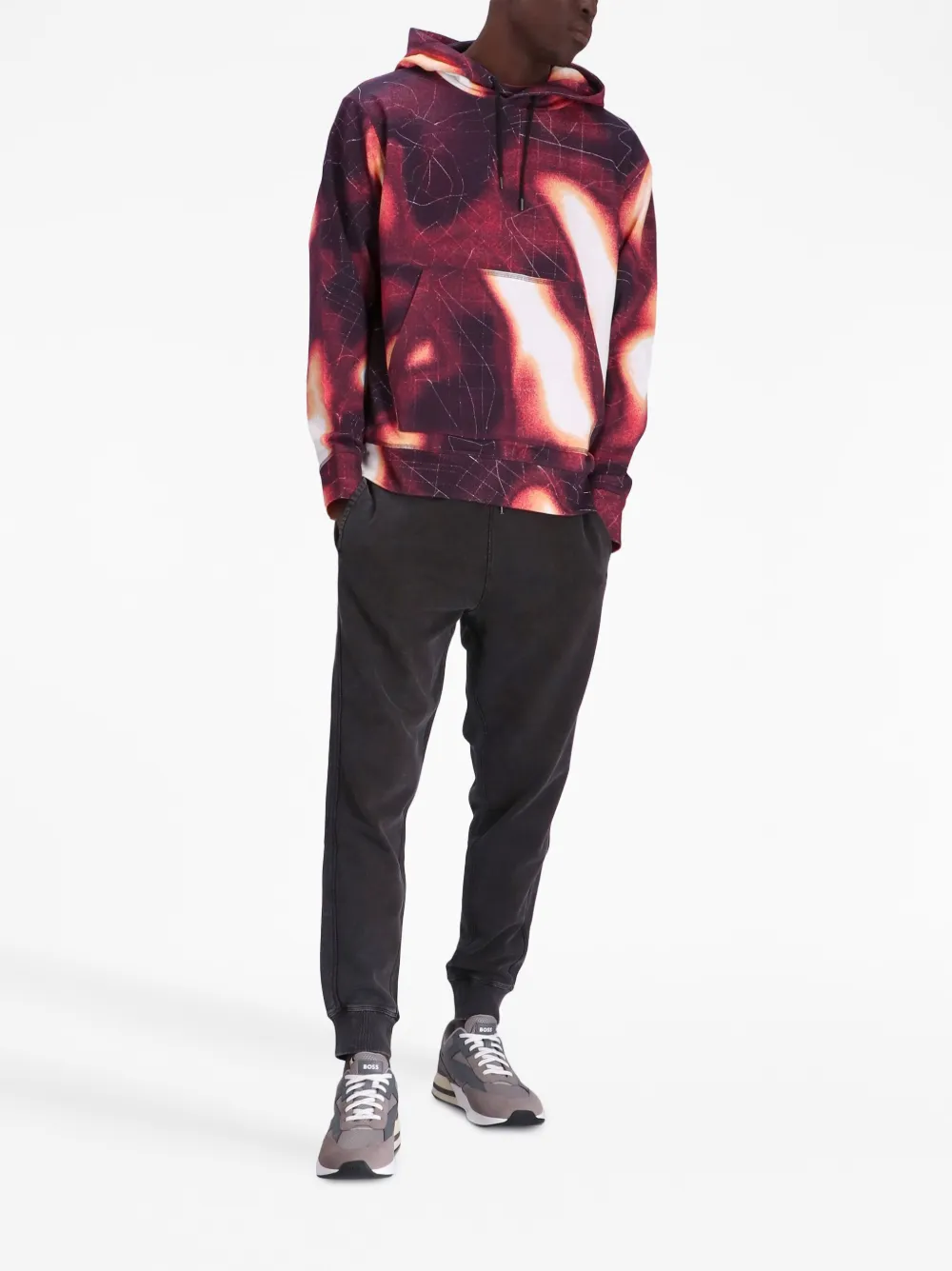 BOSS Hoodie met print - Rood