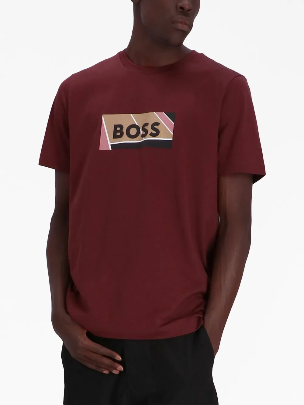 BOSS T-shirt met logoprint - Bruin