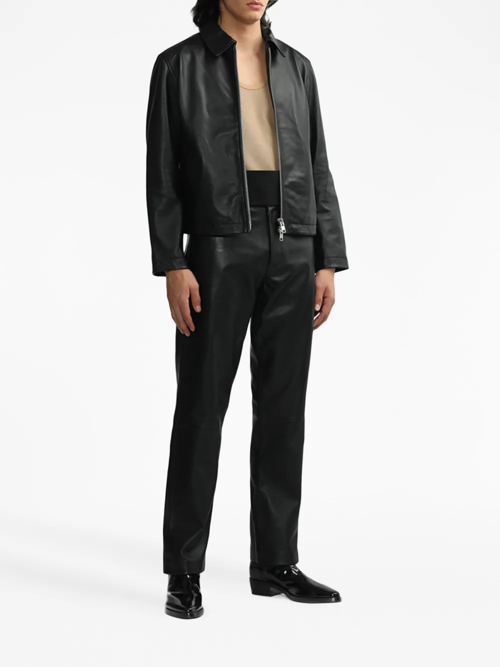 Sunflower mid-rise straight-leg leather trousers - Zwart