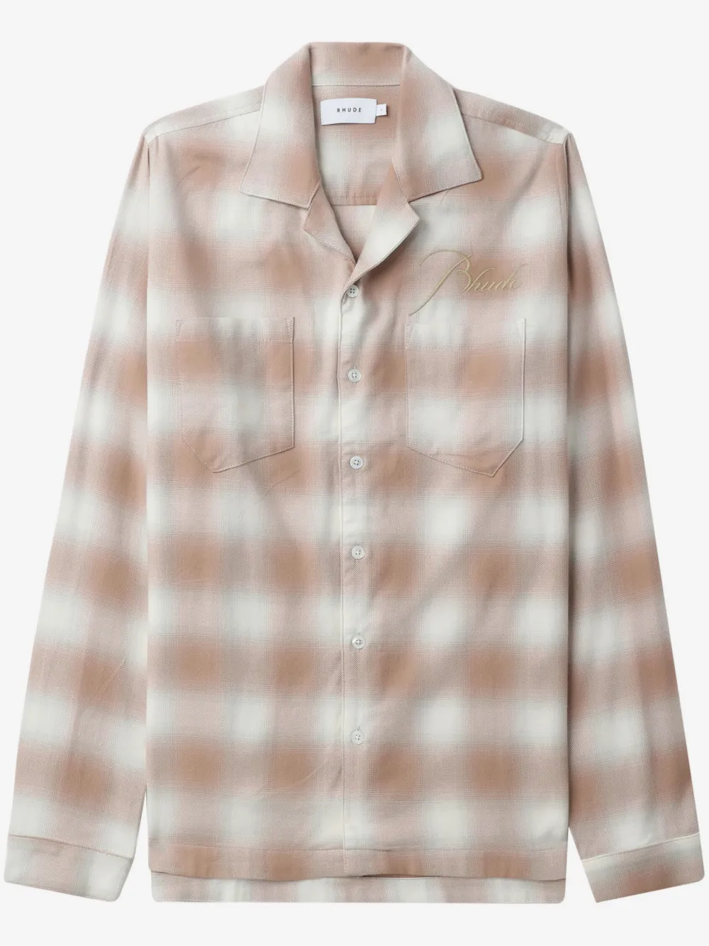RHUDE logo-embroidered check-print shirt | Brown | Image 1