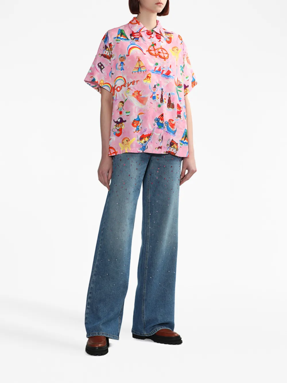 Vivetta crystal-embellished flared denim trousers - Blauw