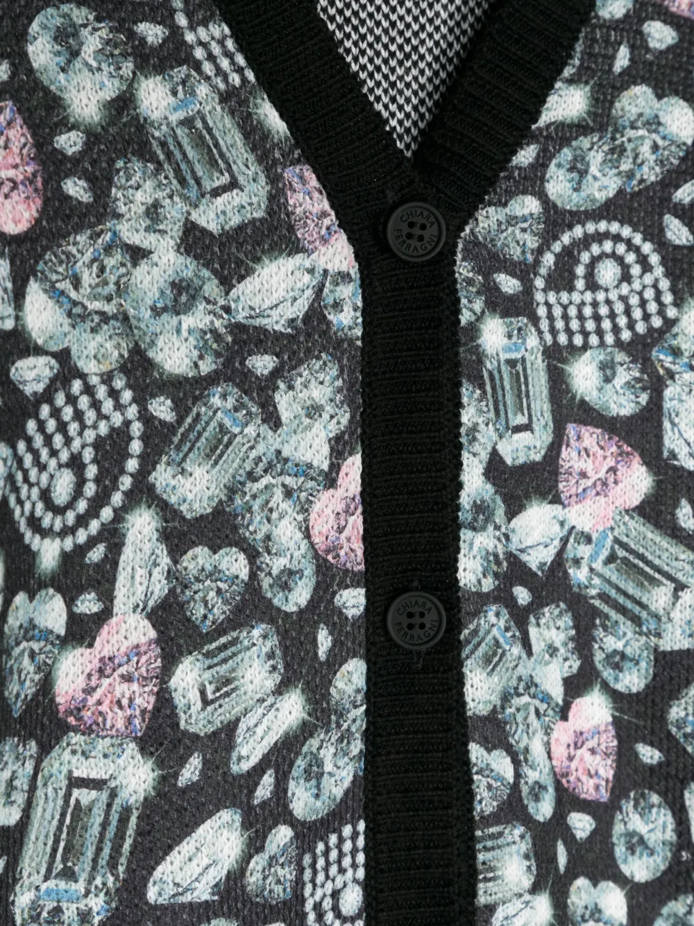 Chiara Ferragni Eyelike Graphic-print Cardigan In Black