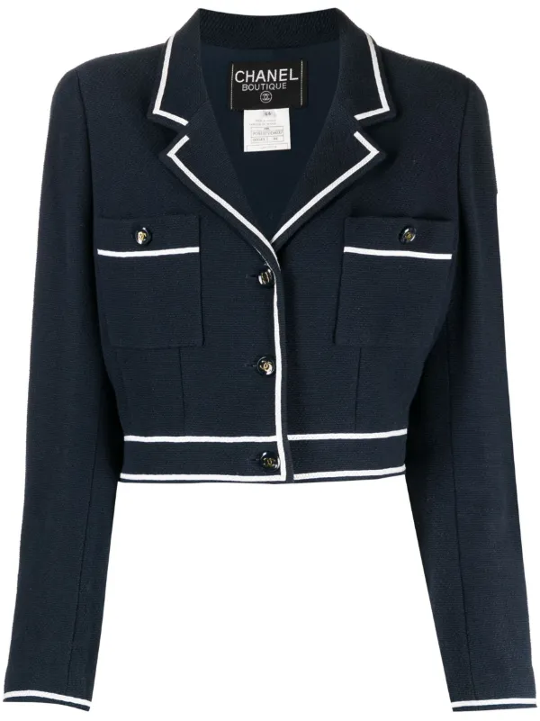 CHANELシャネル95 ヴィンテージココマークボタンクロプトジャケット半袖