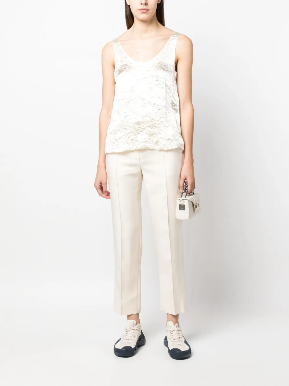 Lanvin crinkled-effect satin tank top - Beige