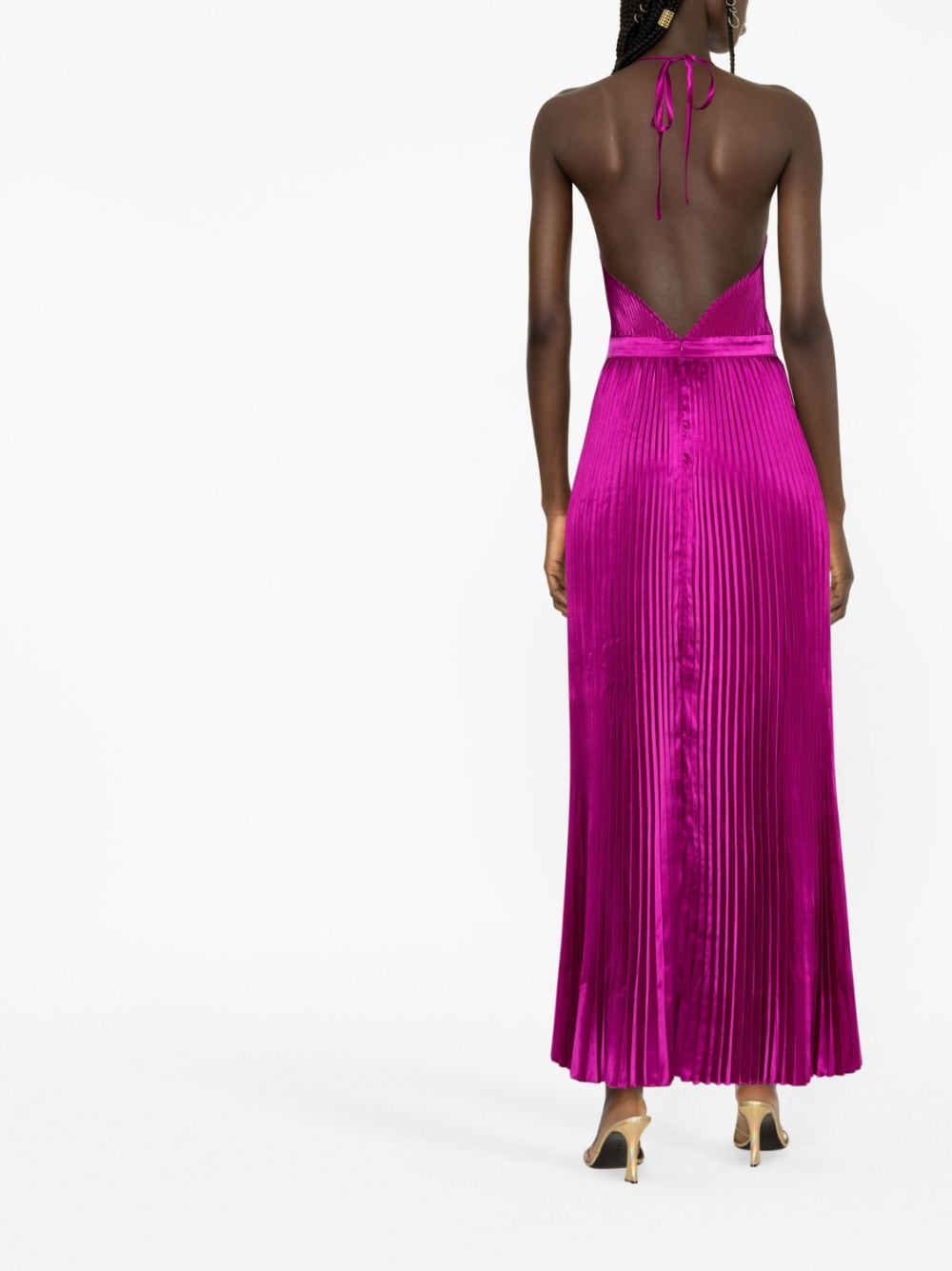 Shop L'idée Pleated Halterneck Dress In Purple