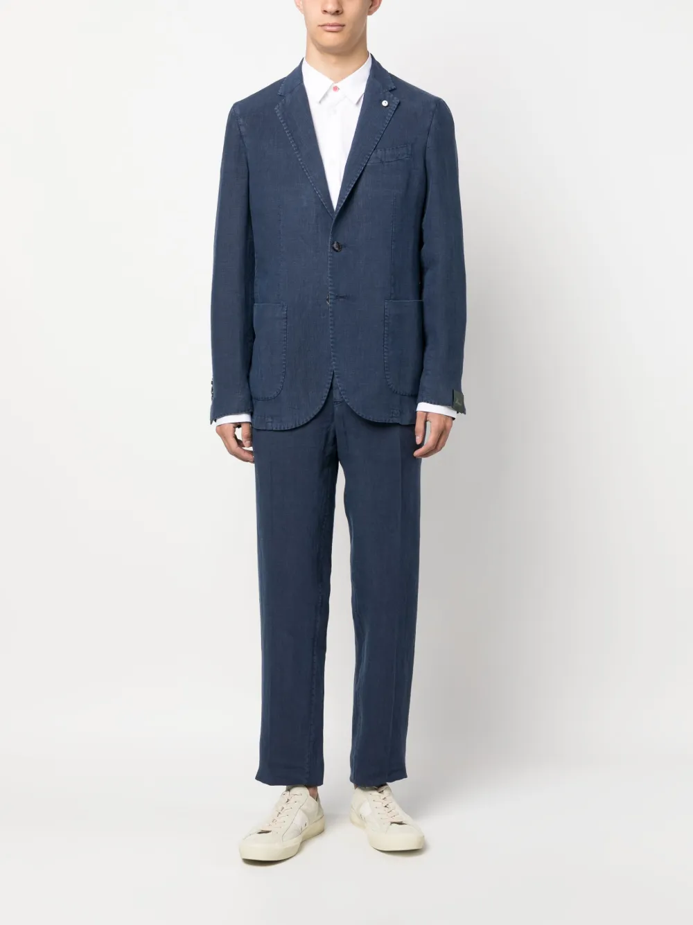 LUIGI BIANCHI MANTOVA single-breasted linen suit - Blauw