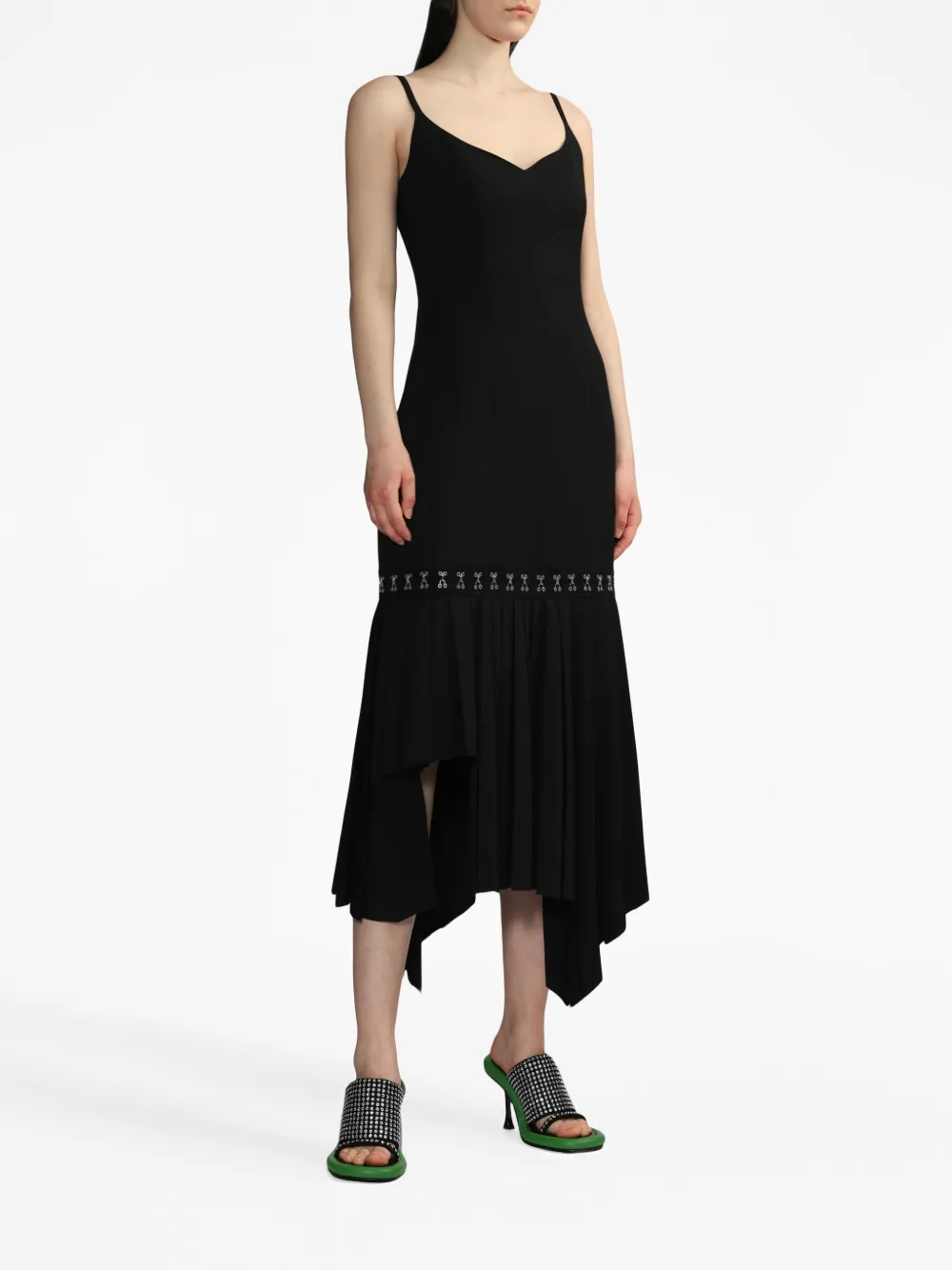 Rokh pleated-panel sleeveless midi dress - Zwart