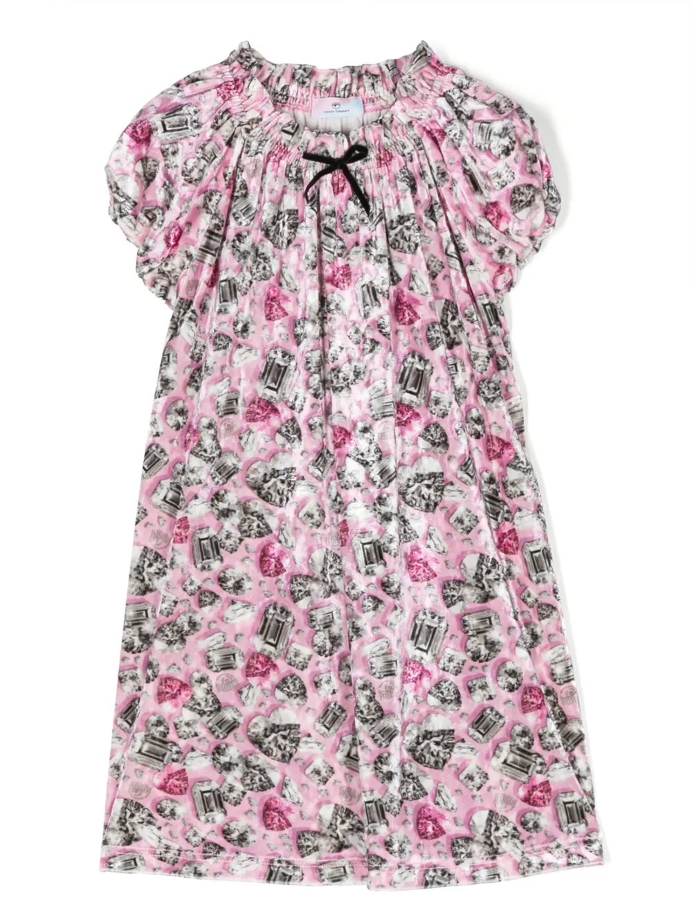 Chiara Ferragni Kids diamond-print bow-detail dress | Pink | Image 1