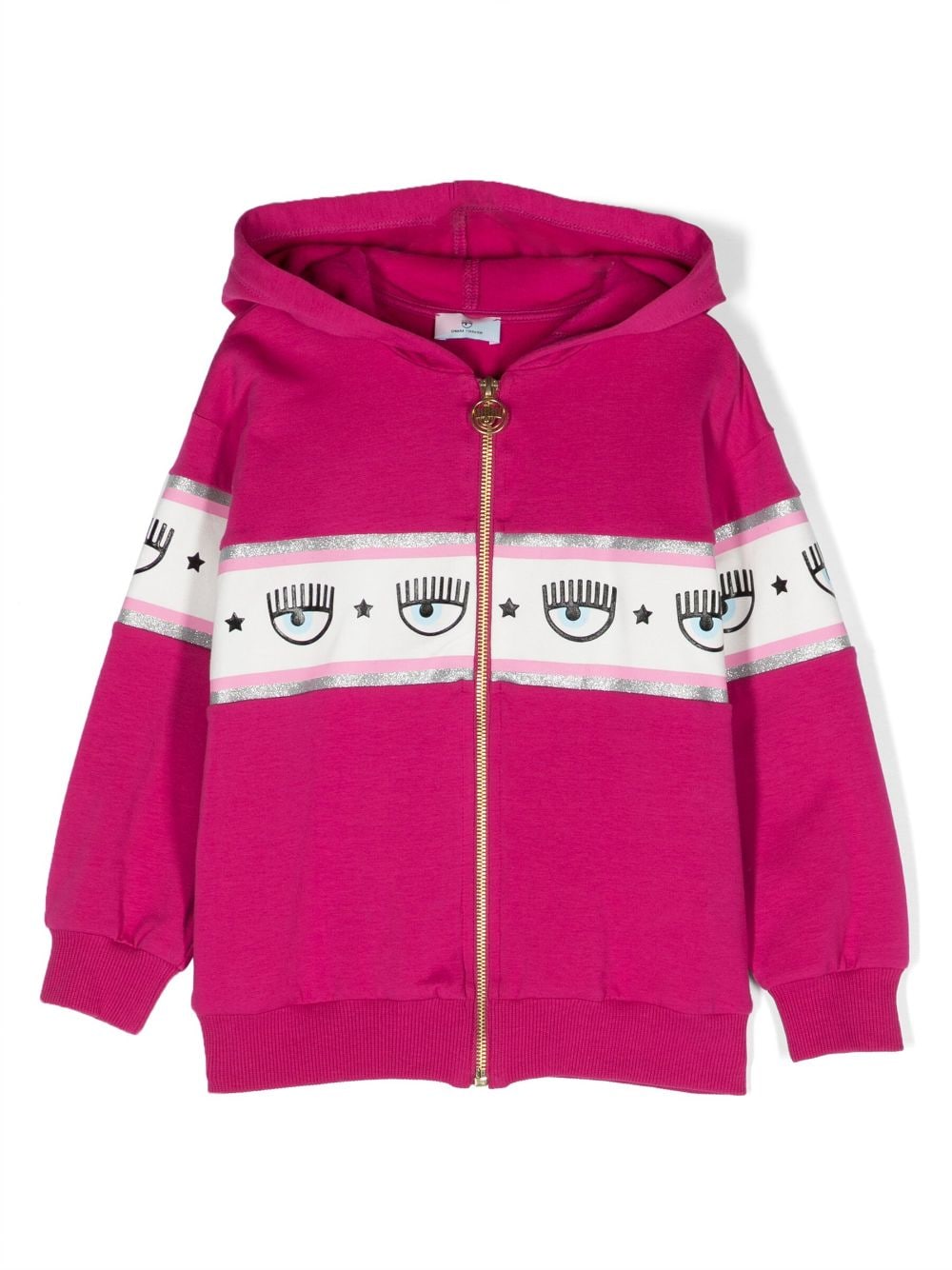 Chiara Ferragni Kids' Eyelike Logo-tape Hooded Jacket In Pink