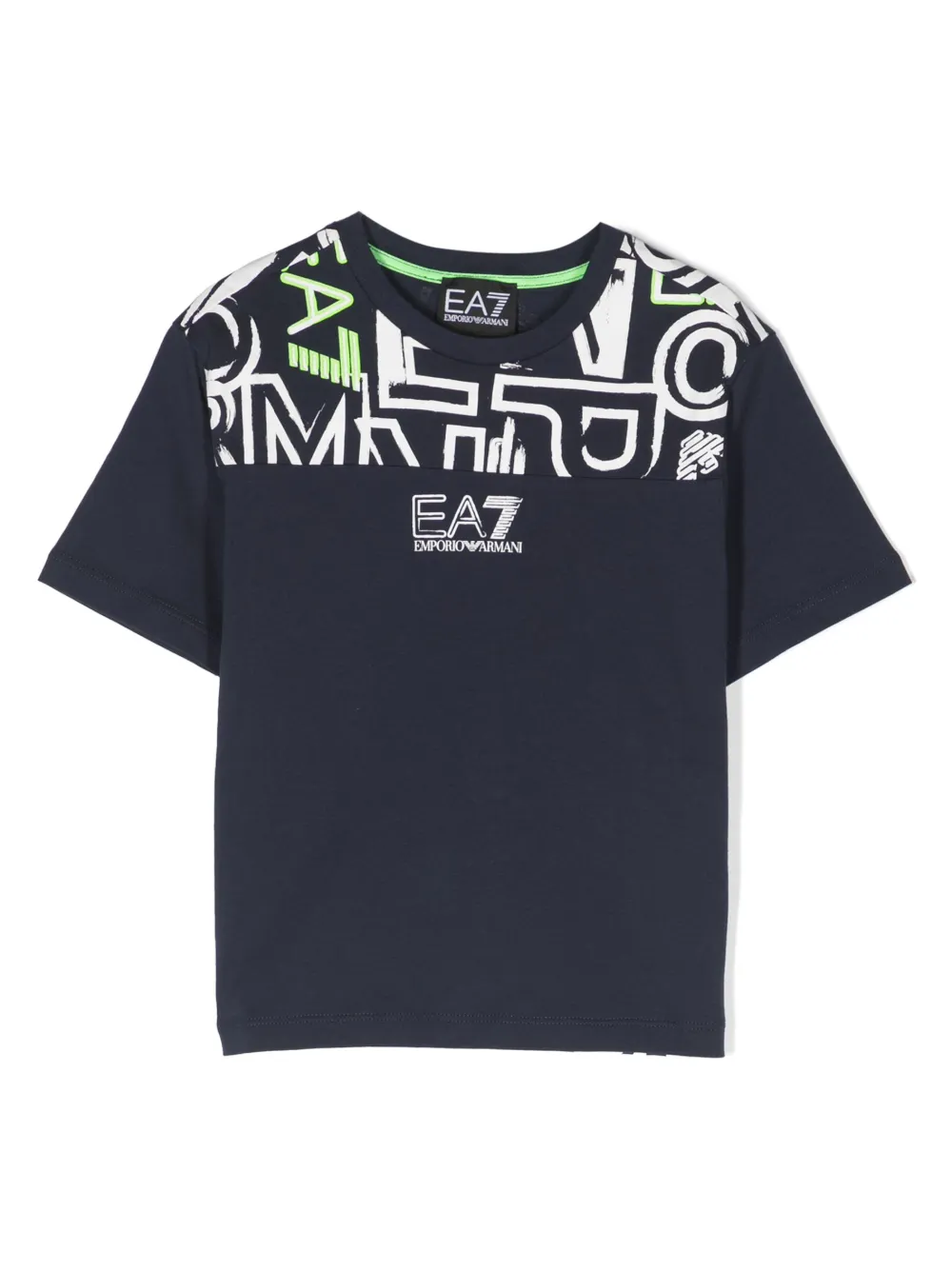 Ea7 Kids' Logo-print Cotton T-shirt In Blue