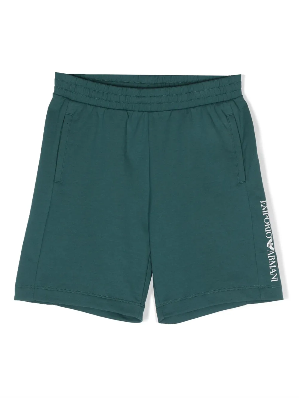 Ea7 Kids' Logo-print Cotton Shorts In Green