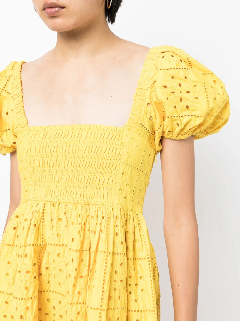 Ganni Broderie Anglaise Cotton Minidress In Yellow