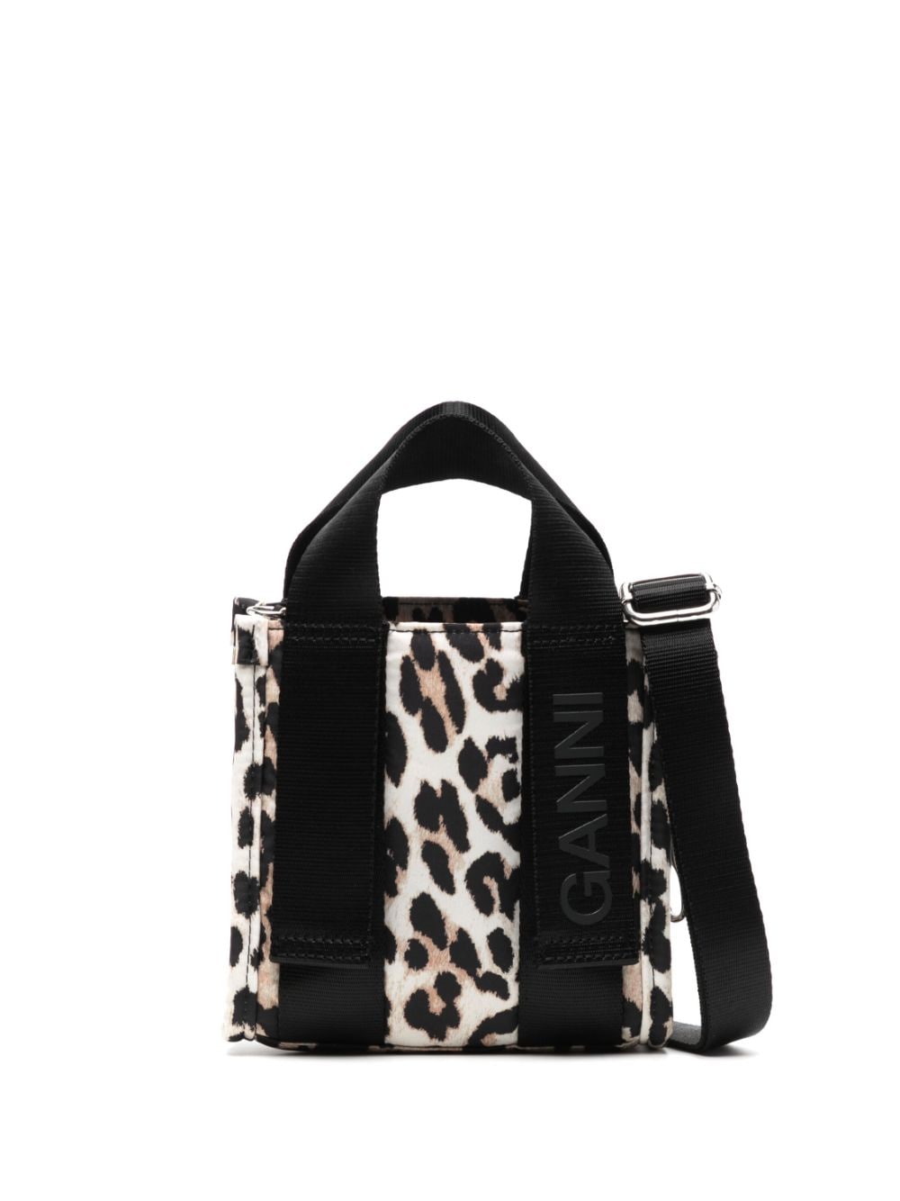 Ganni Mini Leopard-print Tote Bag In Black