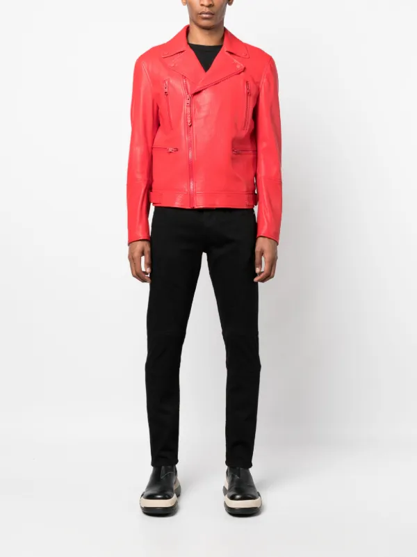 Alexander mcqueen red leather jacket outlet