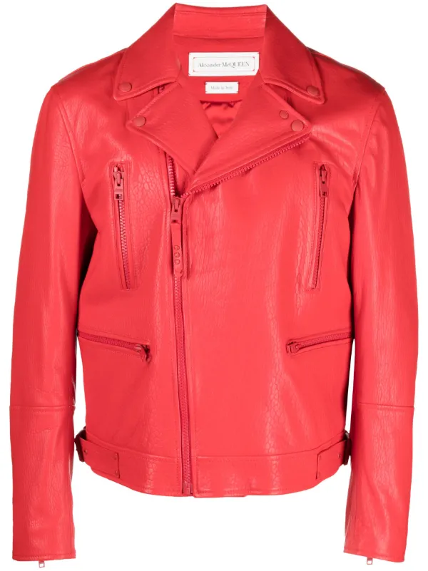 Alexander mcqueen online red leather jacket
