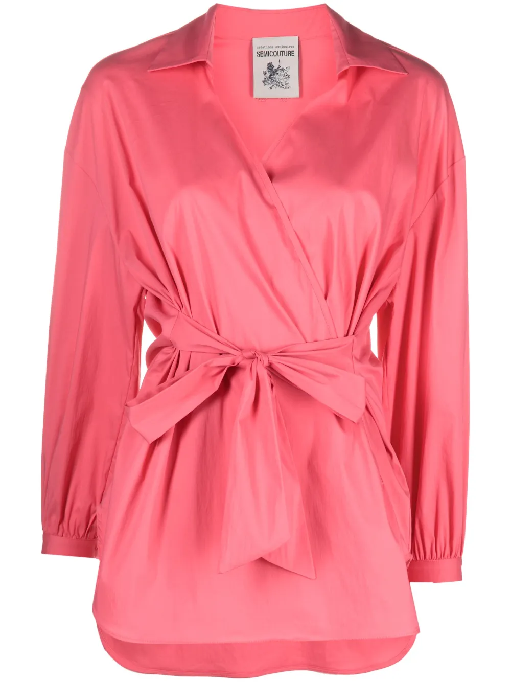 Semicouture Long-sleeve Belted Blouse In Pink