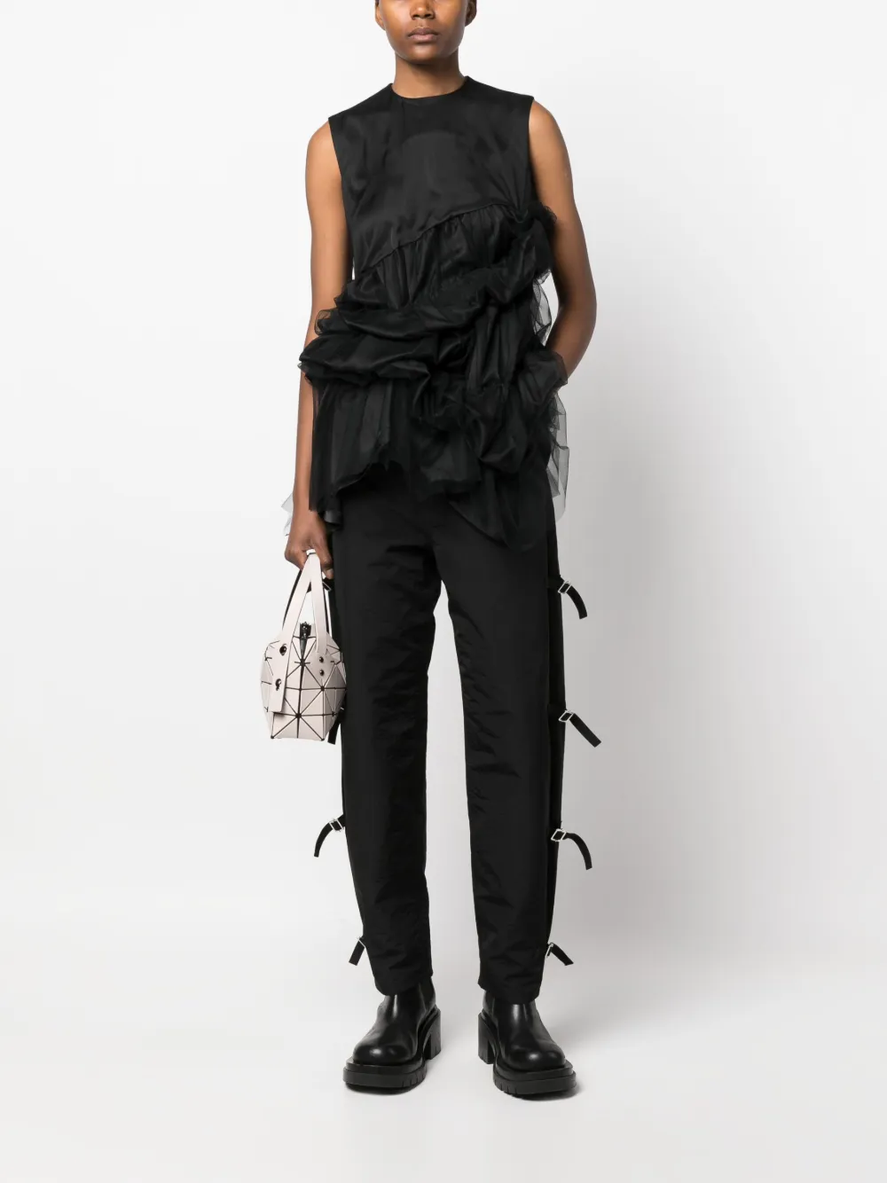 Noir Kei Ninomiya ruched tulle mini dress - Zwart