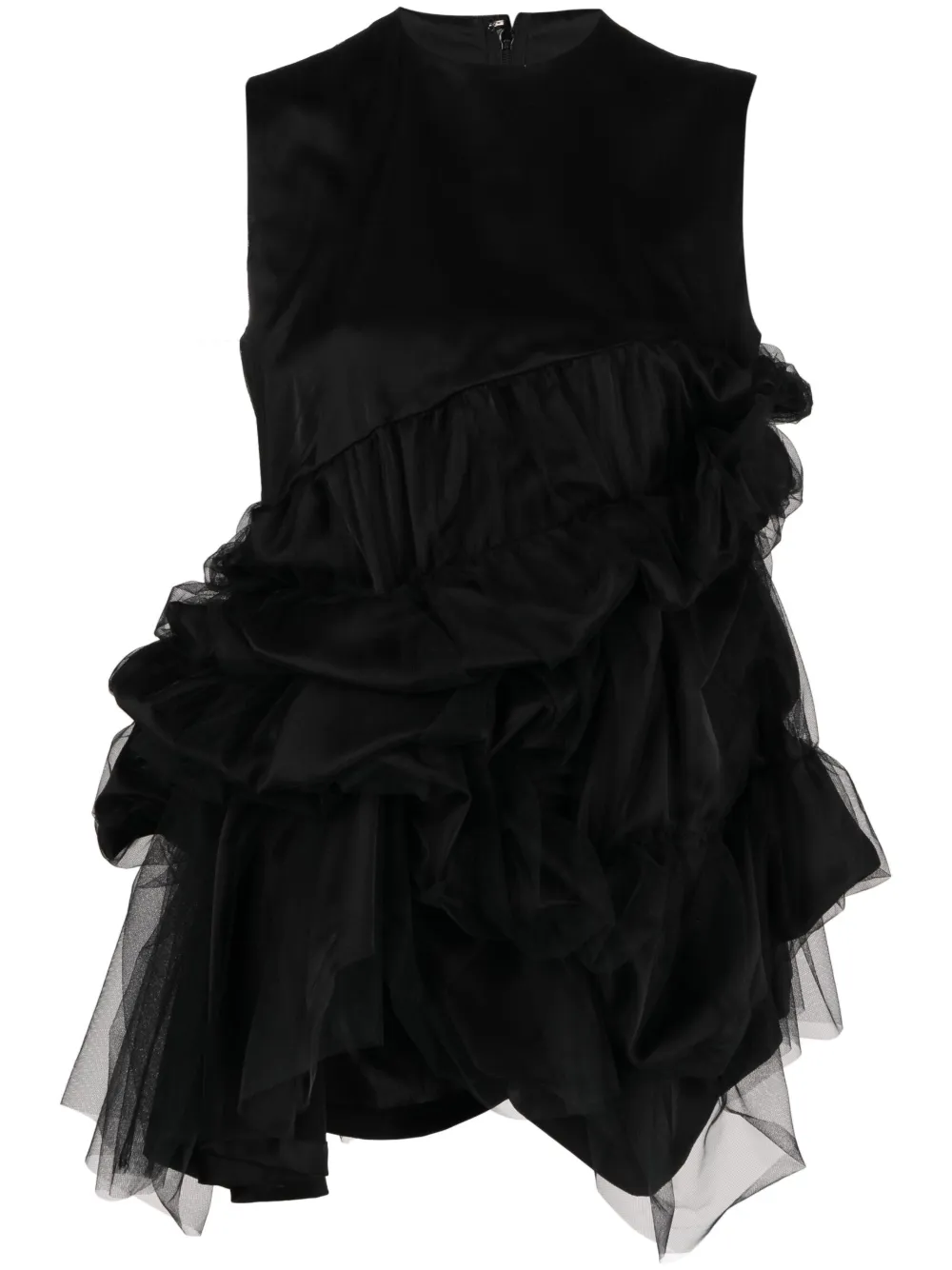 Noir Kei Ninomiya Ruched Tulle Mini Dress In Schwarz