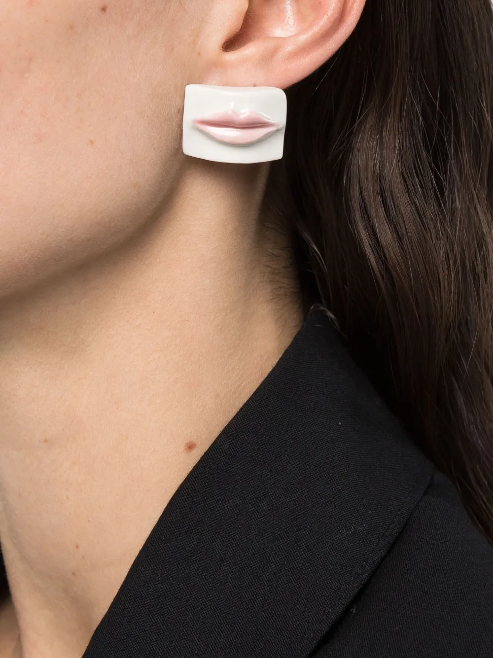 Andres Gallardo lips rectangle earrings - Wit