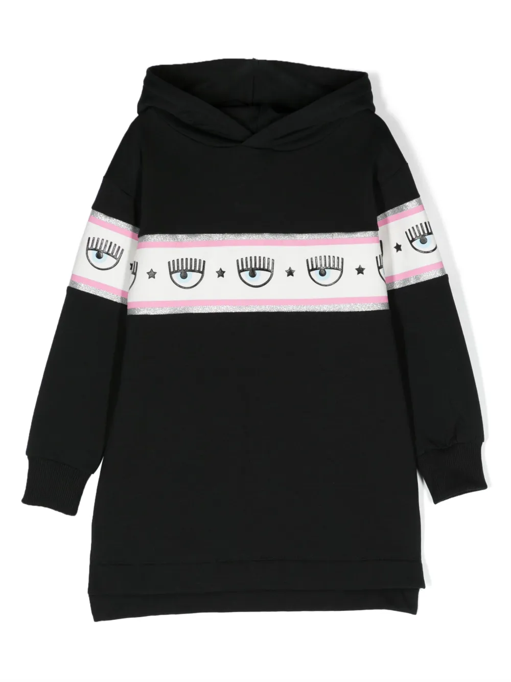 Chiara Ferragni Kids Eyelike logo-tape hooded dress | Black | Image 1