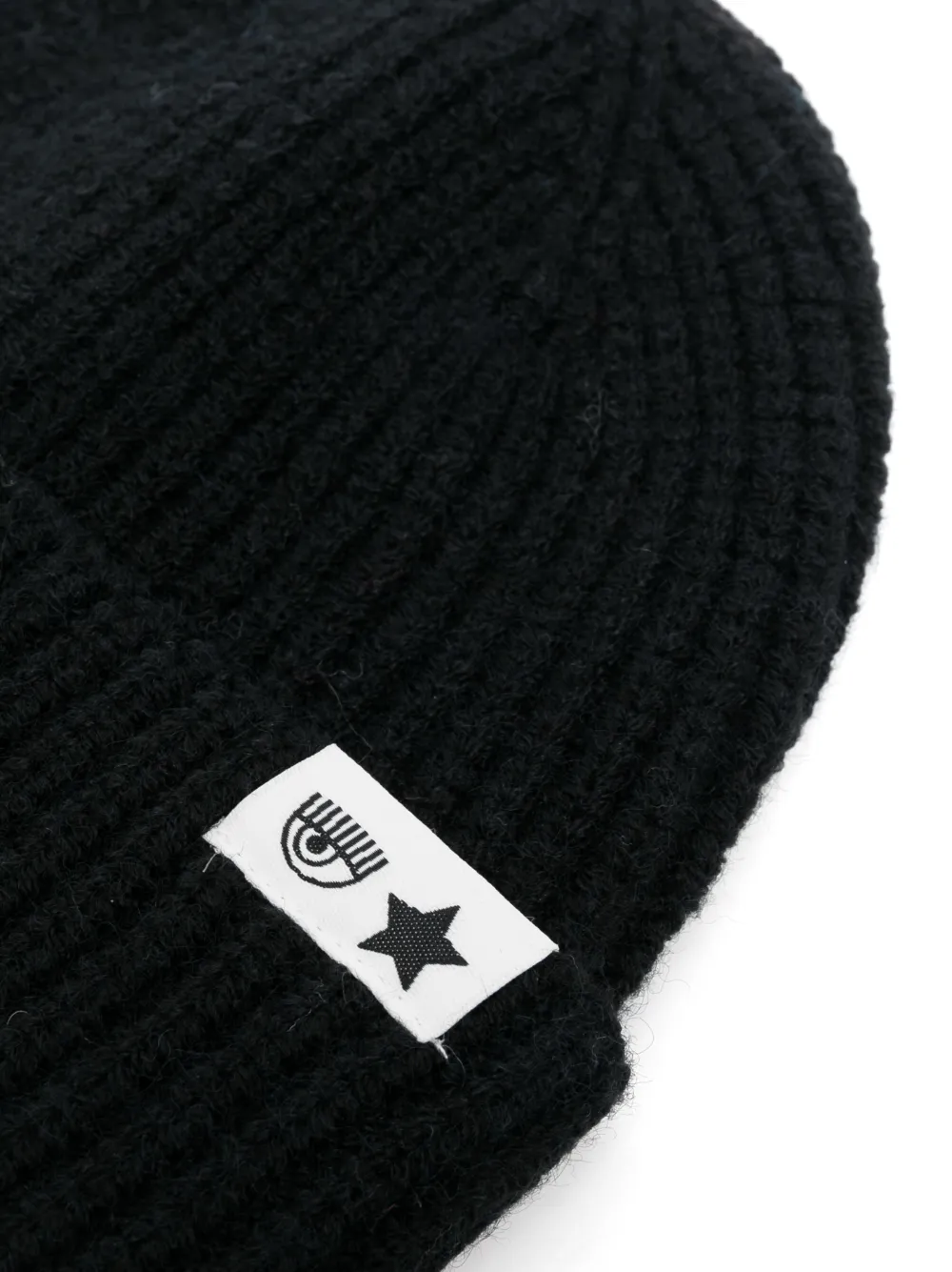 Shop Chiara Ferragni Eyelike-patch Ribbed-knit Beanie In Black