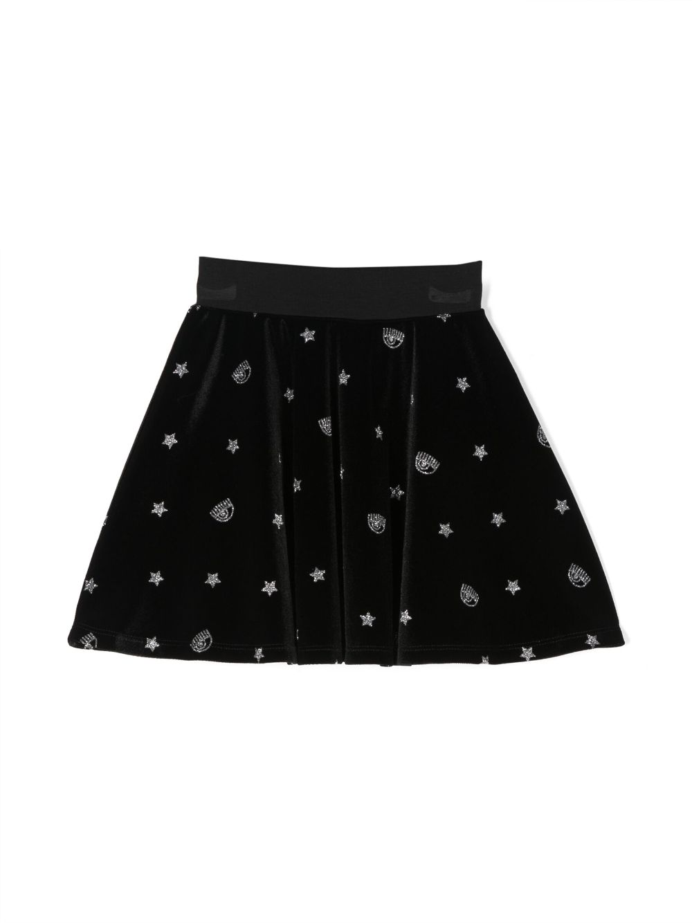 Chiara Ferragni Kids logo-embellished velvet pleated skirt - Black