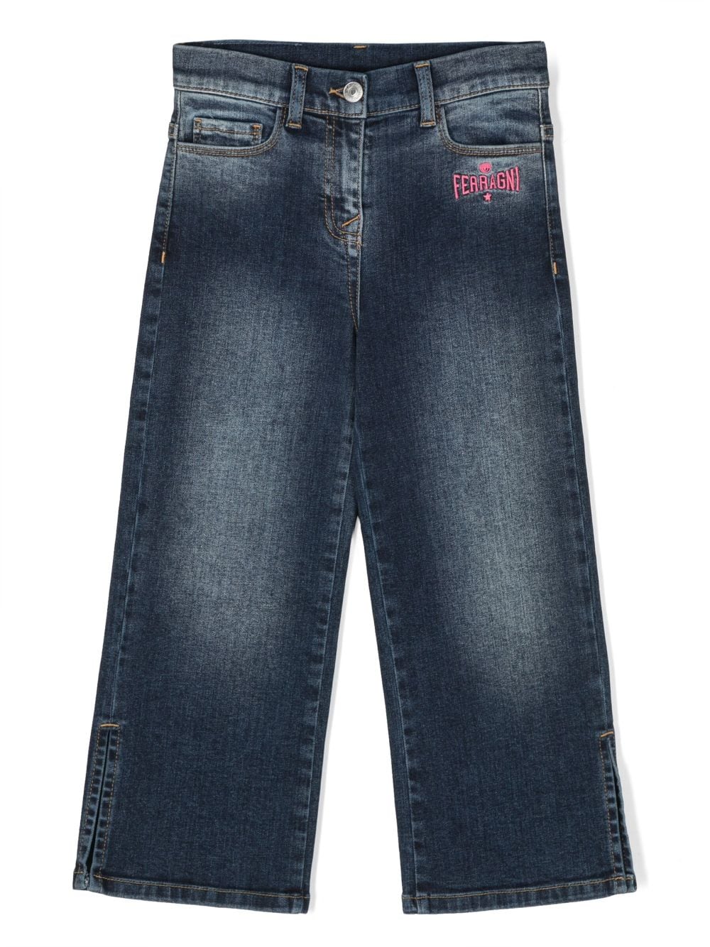 Chiara Ferragni Kids' Logo-embroidered Straight-leg Jeans In Blu