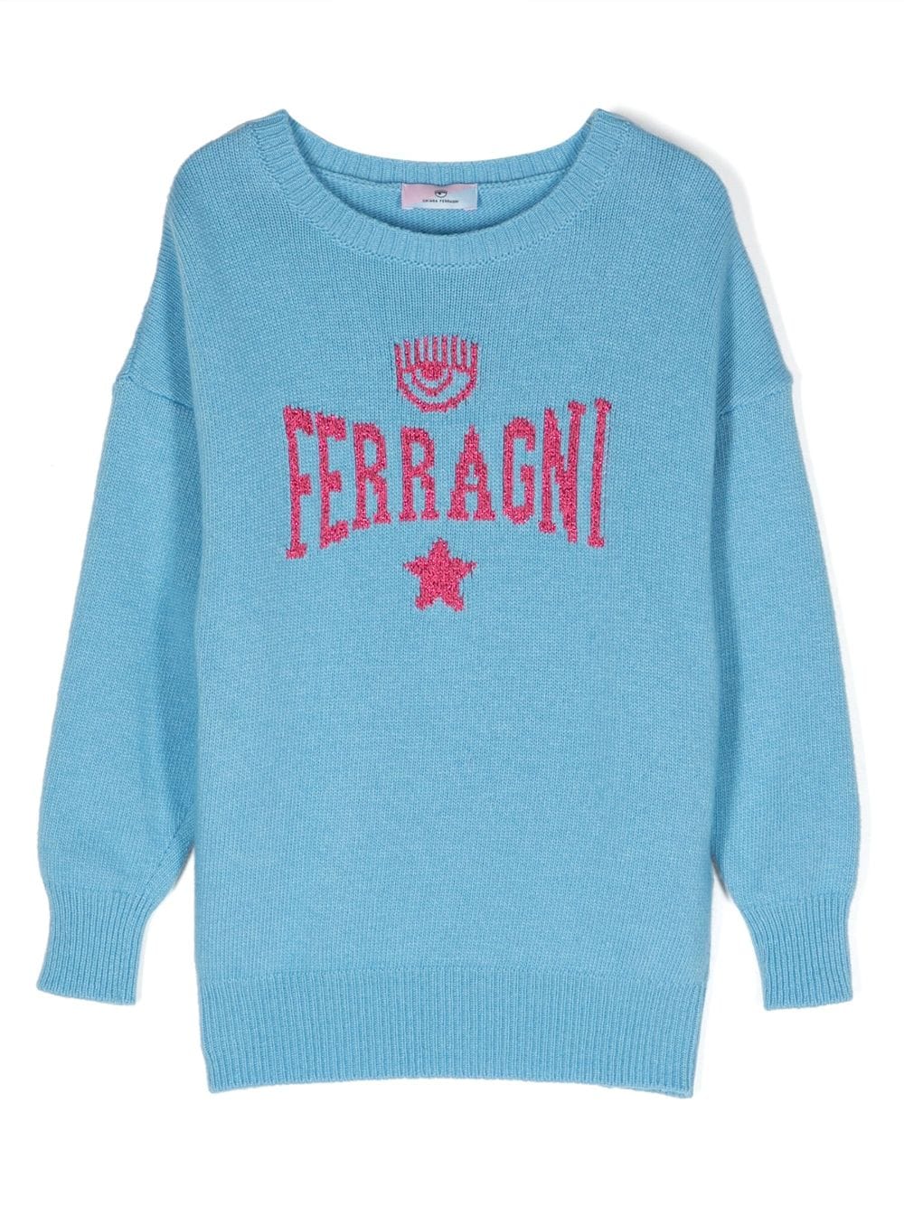 chiara ferragni kids sweat rayé à logo intarsia - bleu