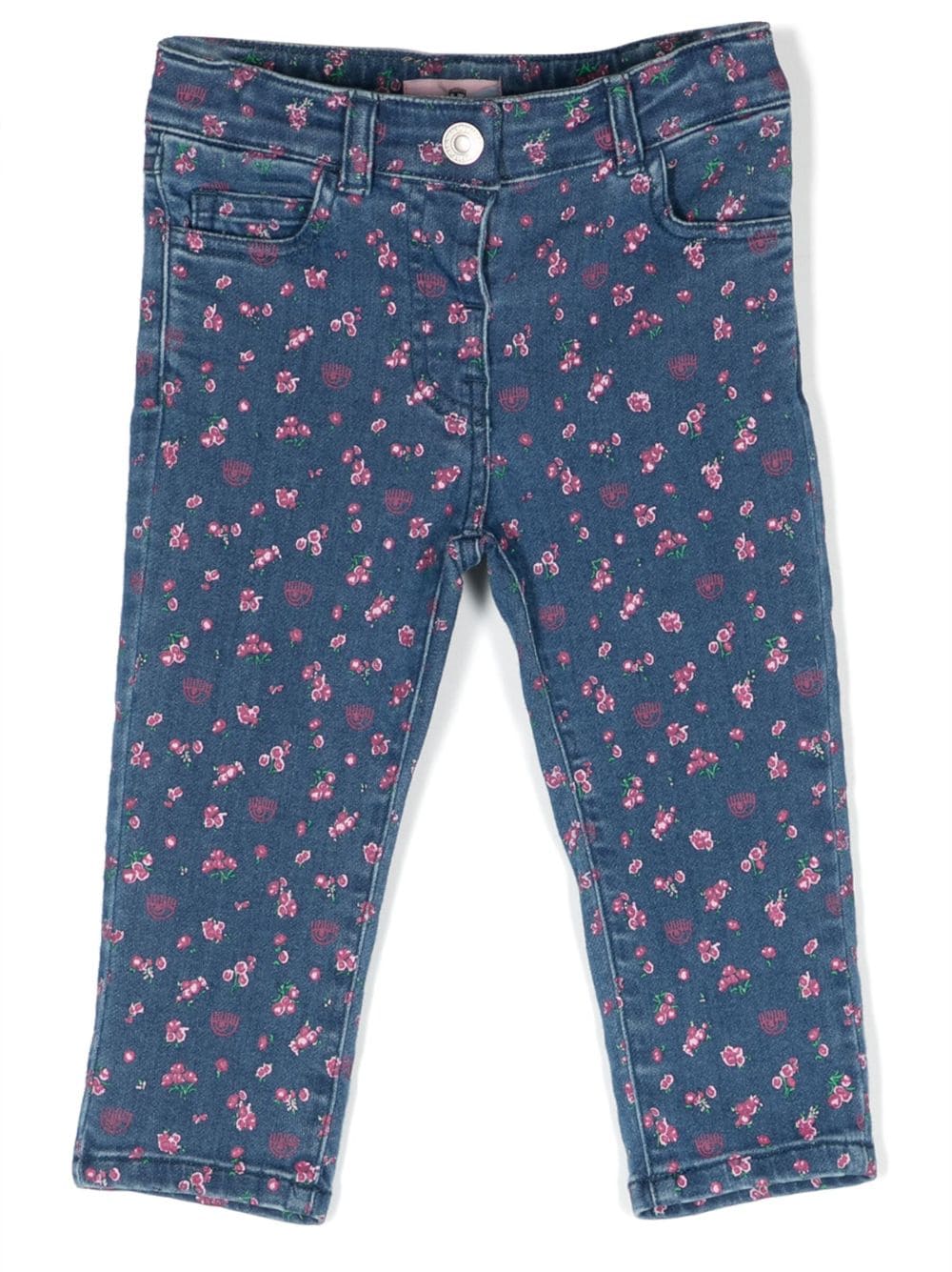 Chiara Ferragni Babies' Logo-patch Floral-print Jeans In Blue