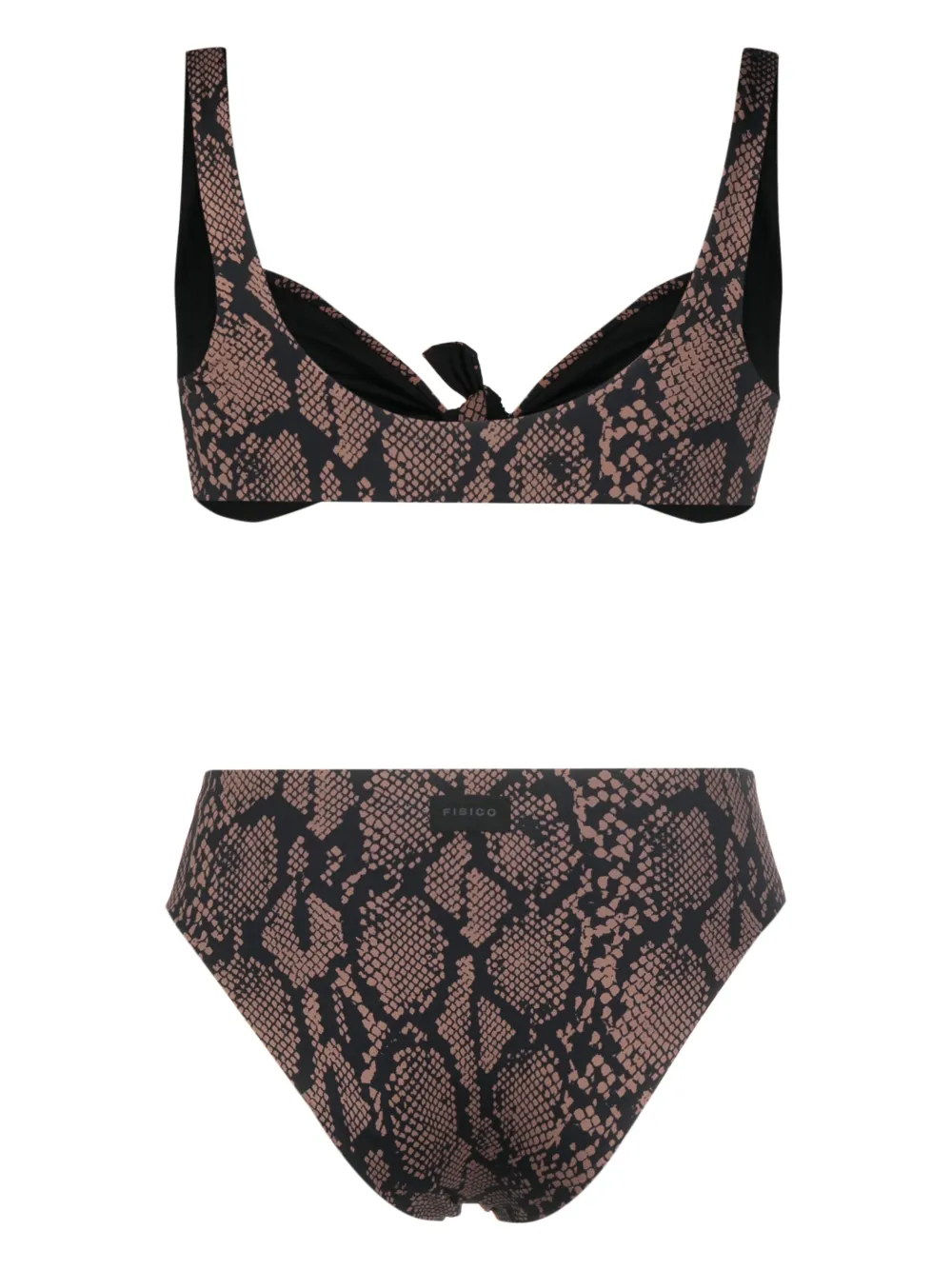 Fisico snakeskin-print knot bikini set - Zwart