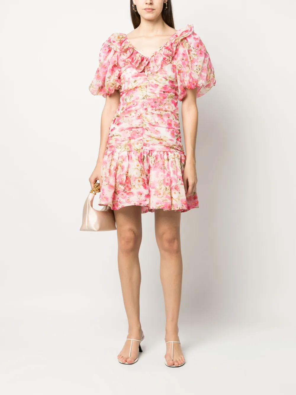byTiMo floral-print fluted minidress - Roze
