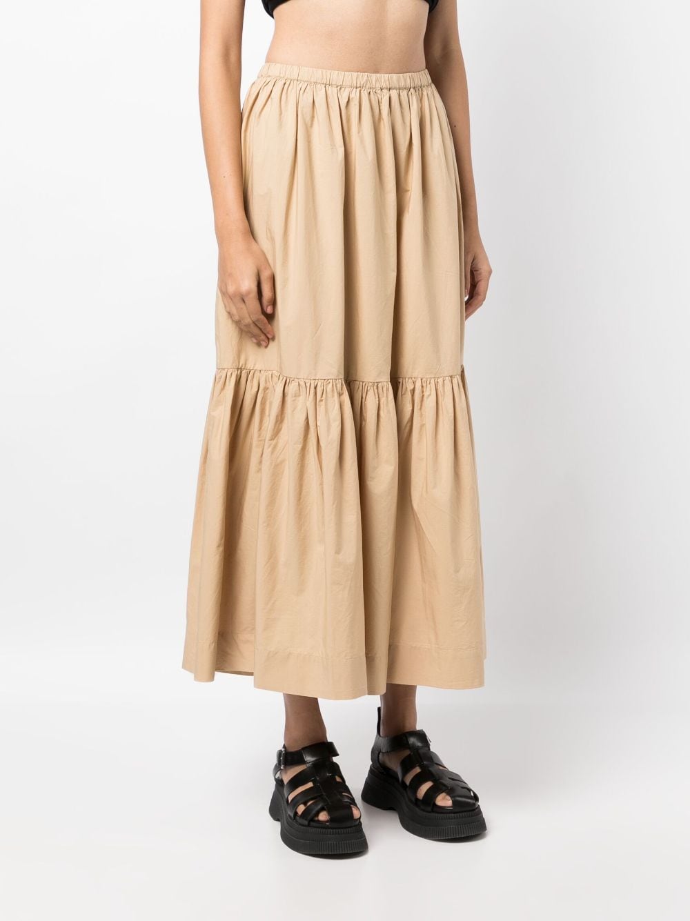 Shop Ganni Flounce Tiered Organic Cotton Skirt In Braun