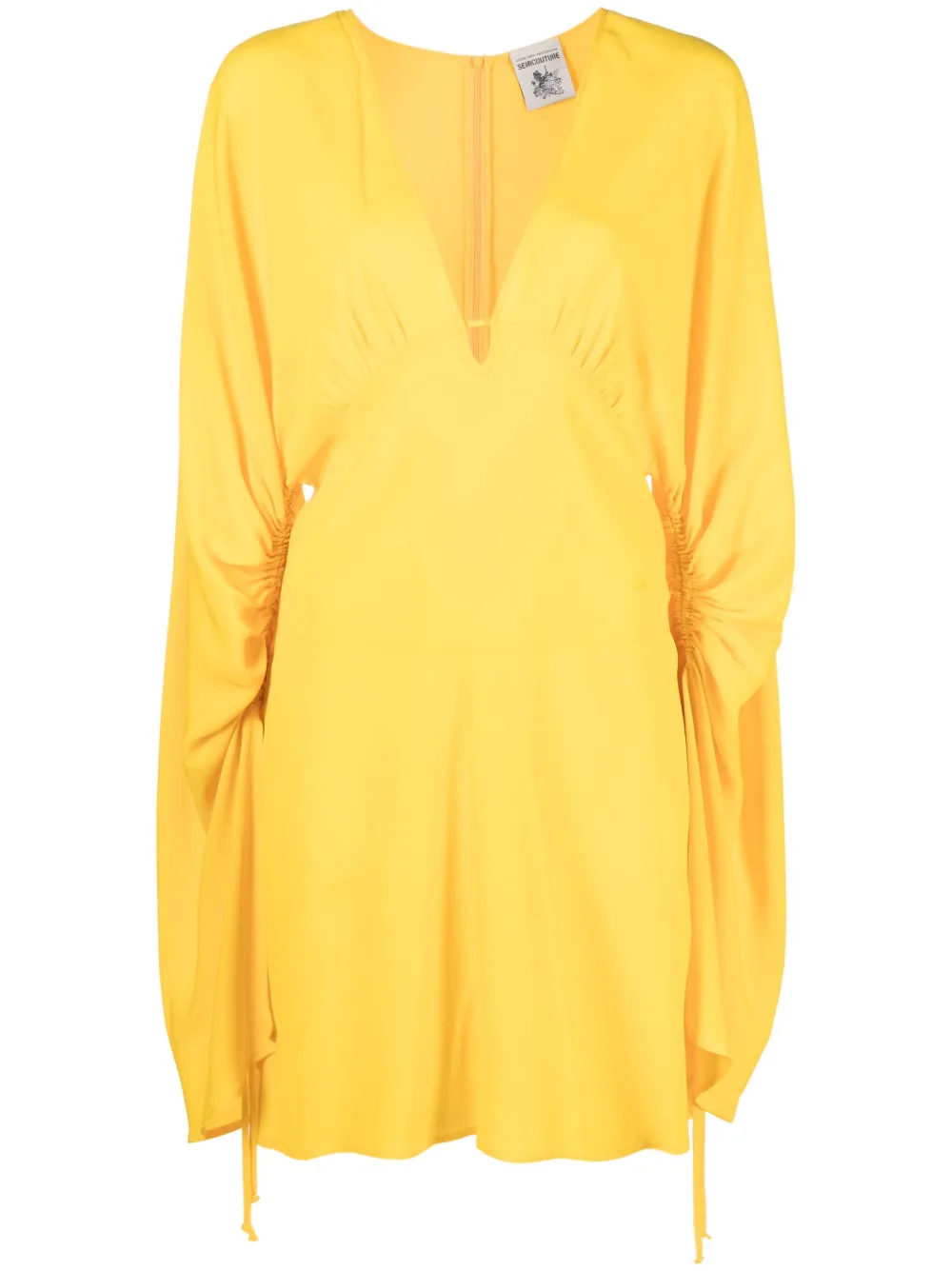 Semicouture V-neck Short Dress In Yellow