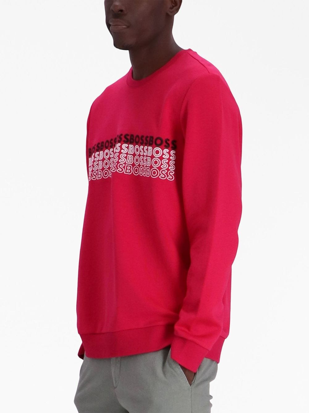 Shop Hugo Boss Embroidered-logo Crew-neck Sweatshirt In Red