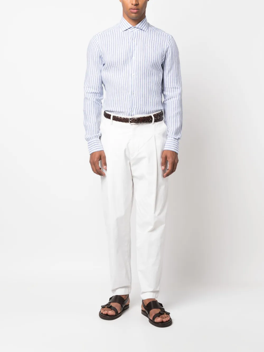 Barba striped long-sleeve linen shirt - Blauw