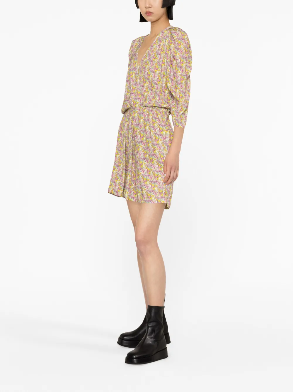 Shop Zadig & Voltaire Floral Wings-print Mini Dress In Yellow